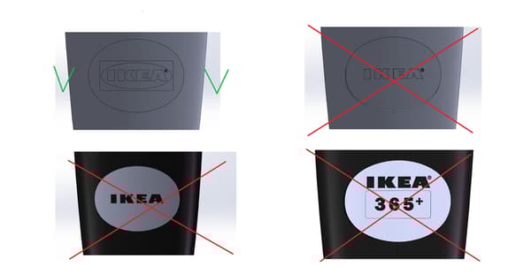 IKEA logo that is affected by the recall and variations not affected.