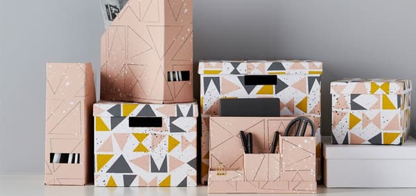IKEA Mappen und Kartons mit verscheidenen Mustern