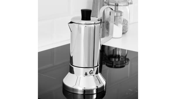 IKEA METALLISK espresso maker for hob 0.4 l with the stainless steel safety valve.