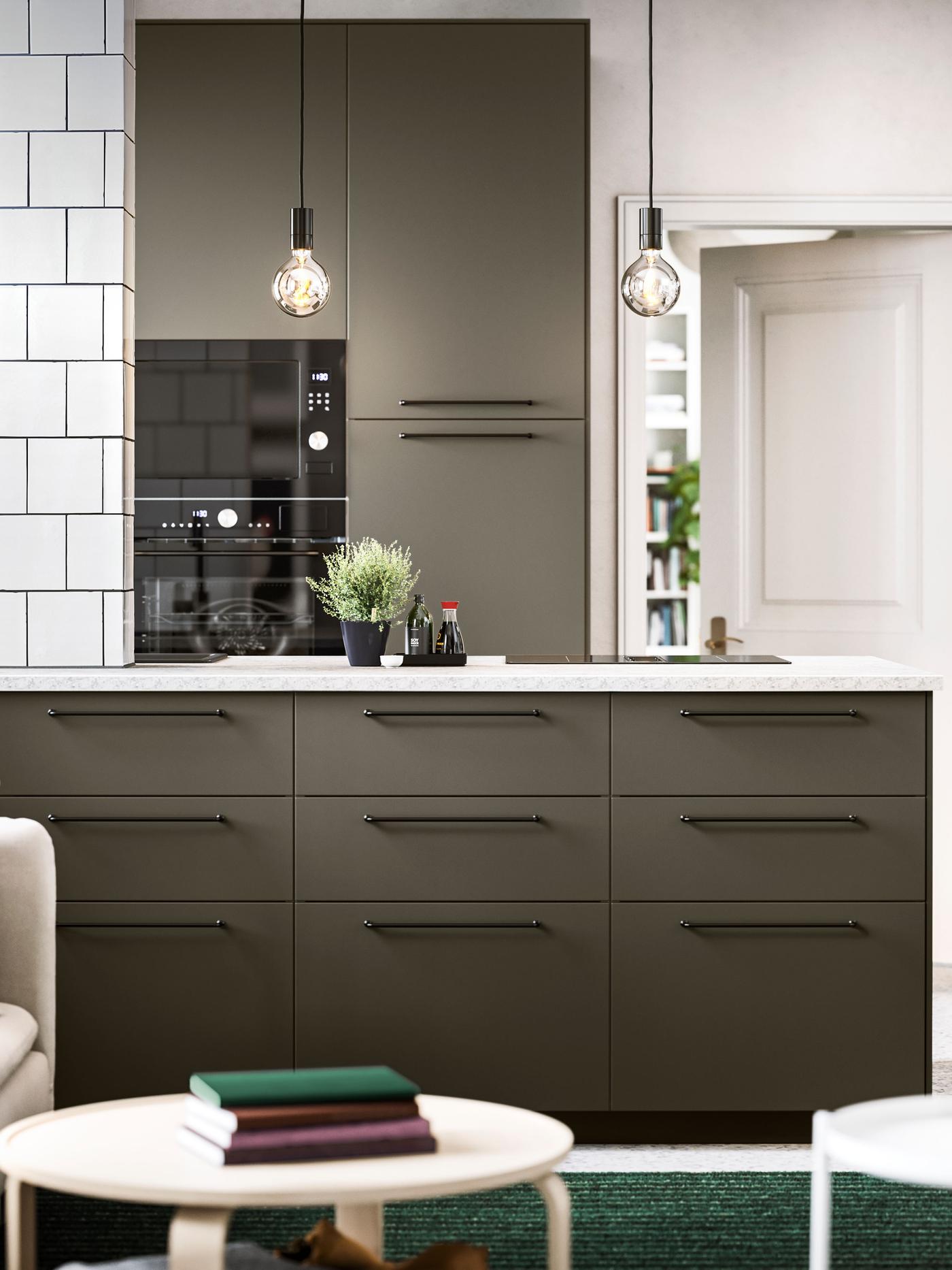 IKEA METOD kitchen with HAVSTORP matt brown-beige kitchen door and drawer fronts