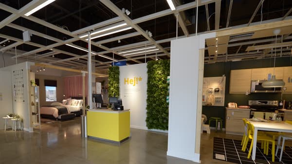 IKEA Plan and order point interior showing bedroom and kitchen roomsets