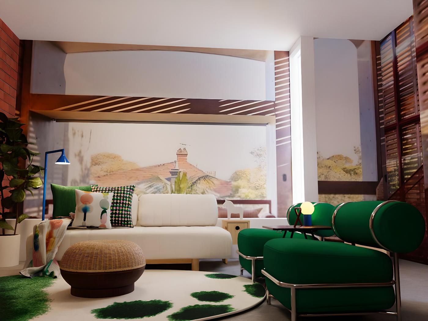 IKEA PS chairs, sofa, coffee table and lamps in a designer home