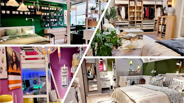 IKEA Raumgestaltung mit modernen und gemütlichen Möbeln. Verschiedene Wohnbereiche werden mit kreativen Designs und praktischen Aufbewahrungslösungen präsentiert. Ideal für die individuelle Gestaltung von Schlaf- und Wohnzimmer.


