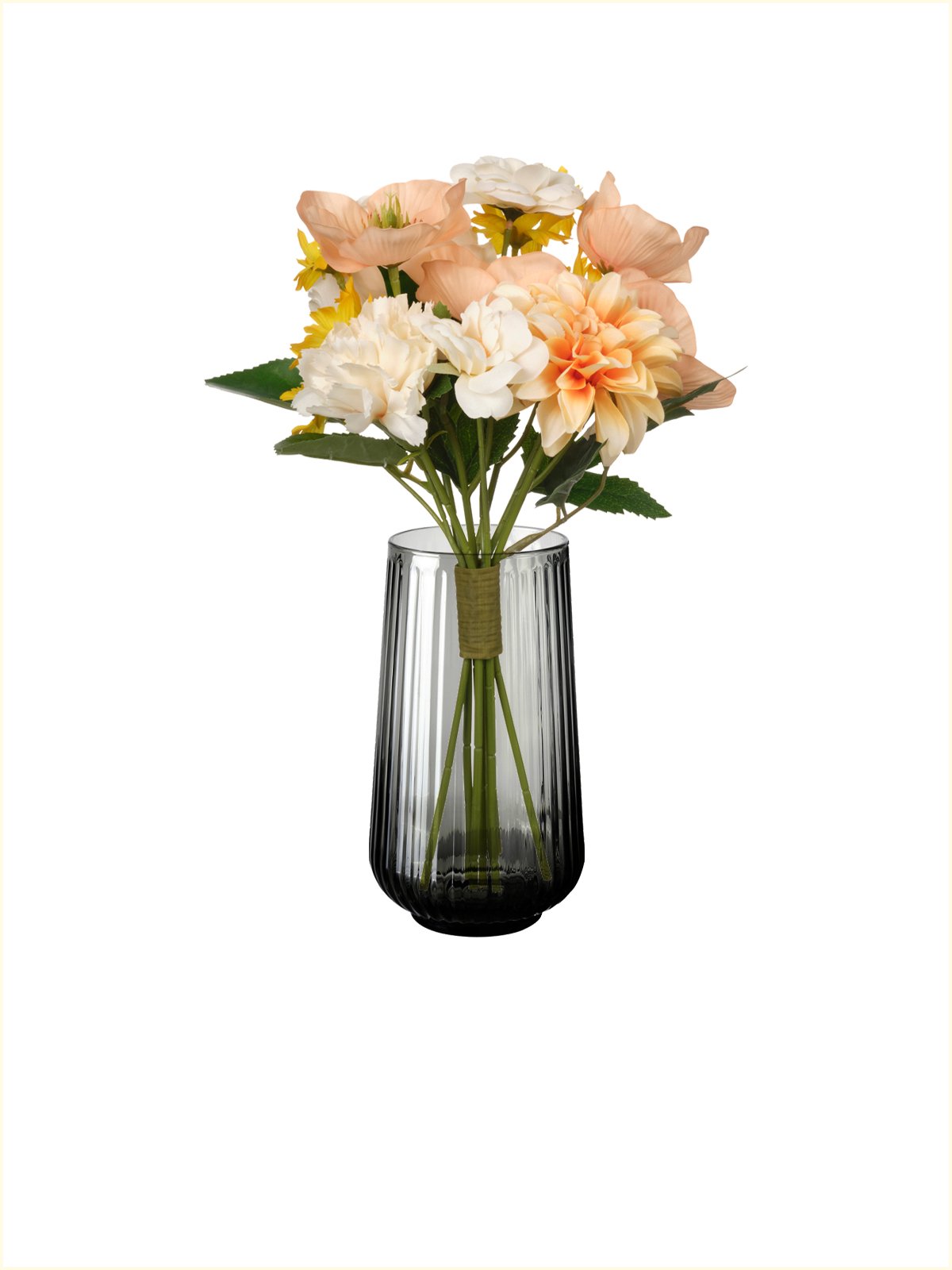 IKEA Singapore Hari Raya 2026. White background with SMYCKA artificial bouquet placed in a grey GRADVIS vase.