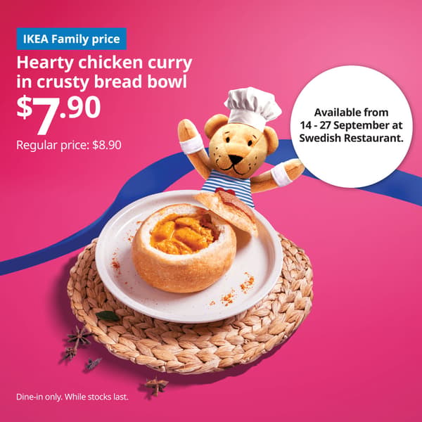IKEA Singapore heart chicken curry in crusty bread bowl food offer available from 14 - 27 September at Swedish Restaurant.
