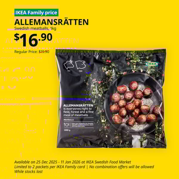 IKEA Singapore Year-end sale food offers from 25 December 2025 to 11 January 2026. 