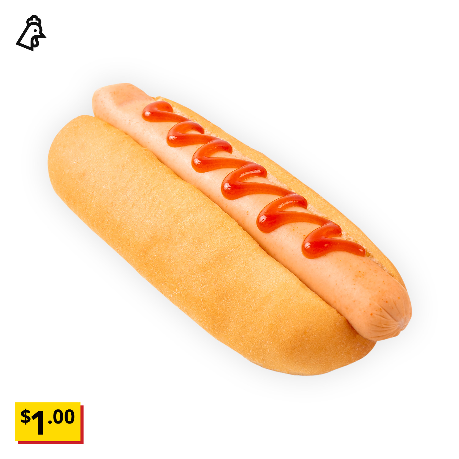 IKEA Singapore's Swedish Bistro hot snacks — Hot dog with chicken food symbol in black on top left corner.