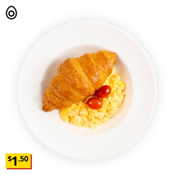 IKEA Singapore's Swedish Restaurant's breakfast — Croissant & egg breakfast set with egg food symbol in black on the top left corner.