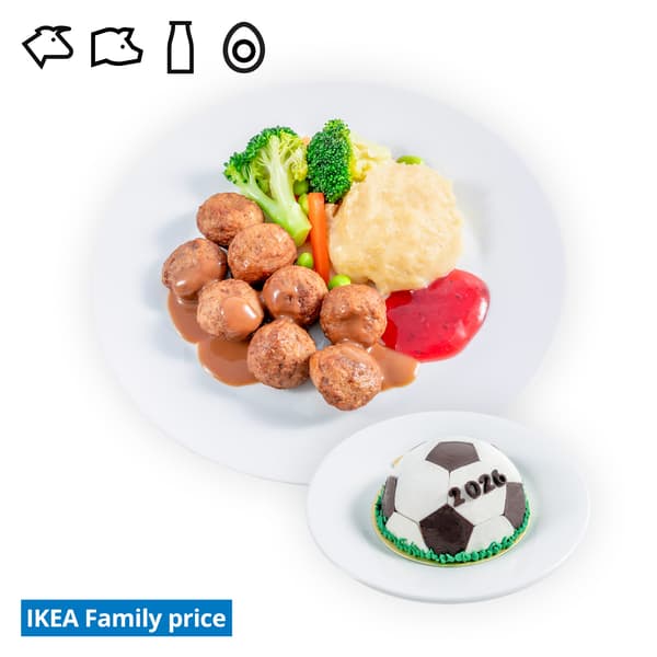 IKEA Singapore's Swedish Restaurant's Football fever offers — 8pcs Swedish meatballs with mashed potato, mixed vegetables with green soya beans, cream sauce and lingonberry jam, Football cake special and soup of the day