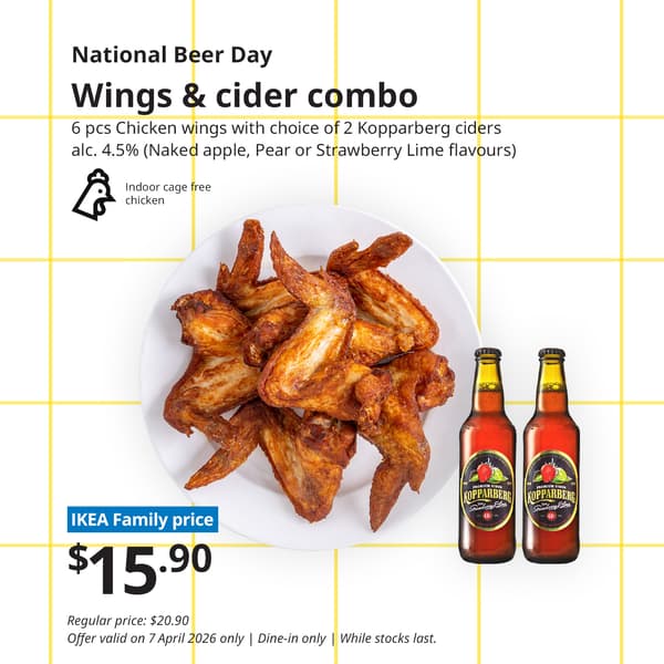 IKEA Singapore's Swedish Restaurant's IKEA Family offer — National Beer Day Wings & cider combo at $15.90