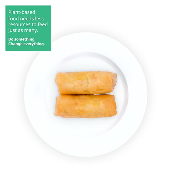 IKEA Singapore's Swedish Restaurant's menu — Spring roll. A sustainability communication on the top right corner overlaying image in green with white text that reads 