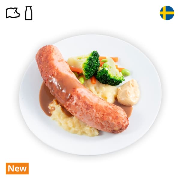 IKEA Singapore's Swedish Restaurant's Taste of Sweden menu — Swedish Falukorv sausage with mashed potato, mixed vegetables with green soya beans, cream sauce and mild mustard