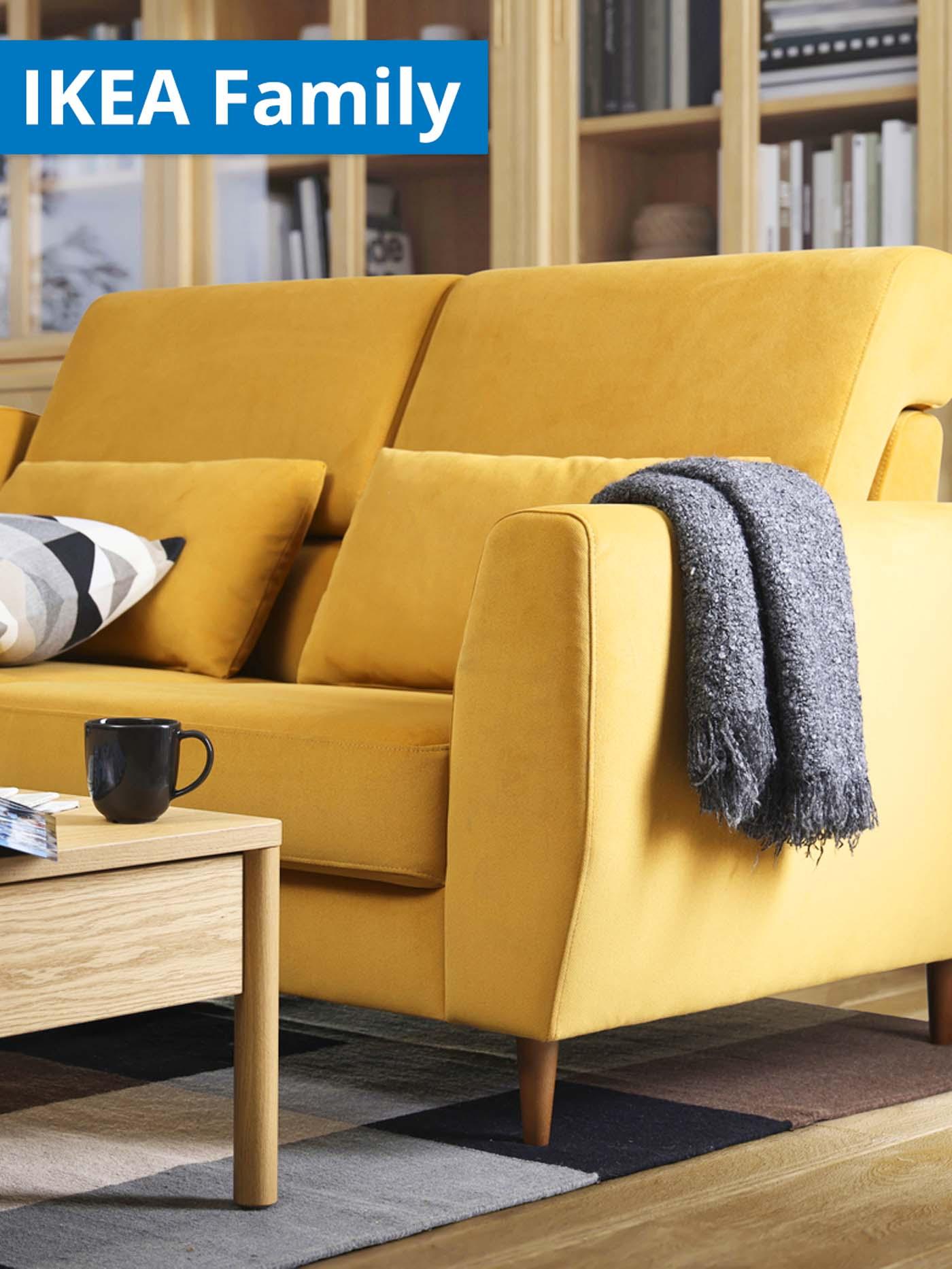 IKEA SLATORP sofa in Hakebo yellow in the living room