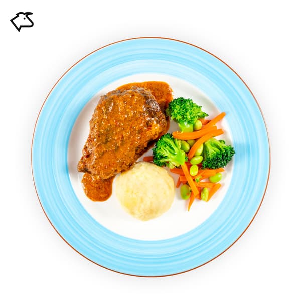 IKEA Tampines Halal Restaurant's hot dishes — Rendang beef cheek with mashed potato and mixed vegetables