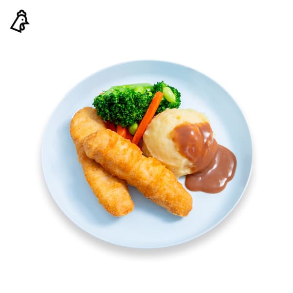 IKEA Tampines Halal Restaurant's kids' menu  — Kid's Tempura chicken strips (2pc) with mashed potato and mixed vegetables