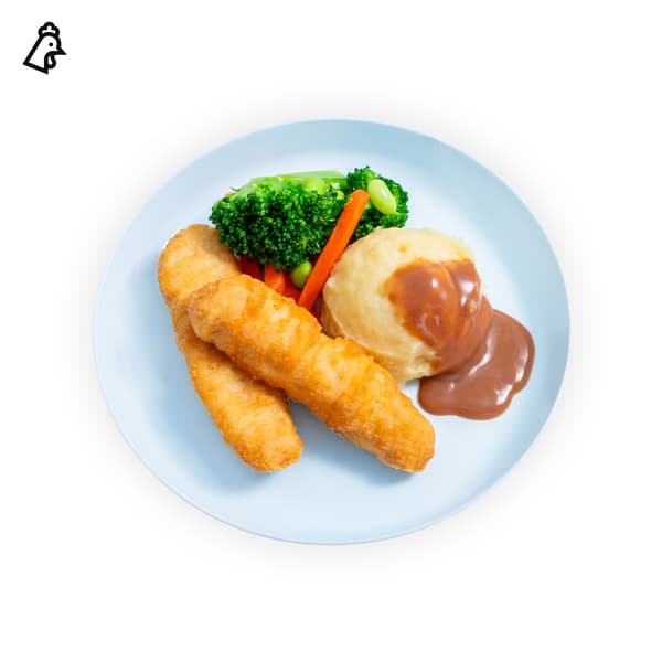 IKEA Tampines Halal Restaurant's kids' menu  — Kid's Tempura chicken strips (2pc) with mashed potato and mixed vegetables