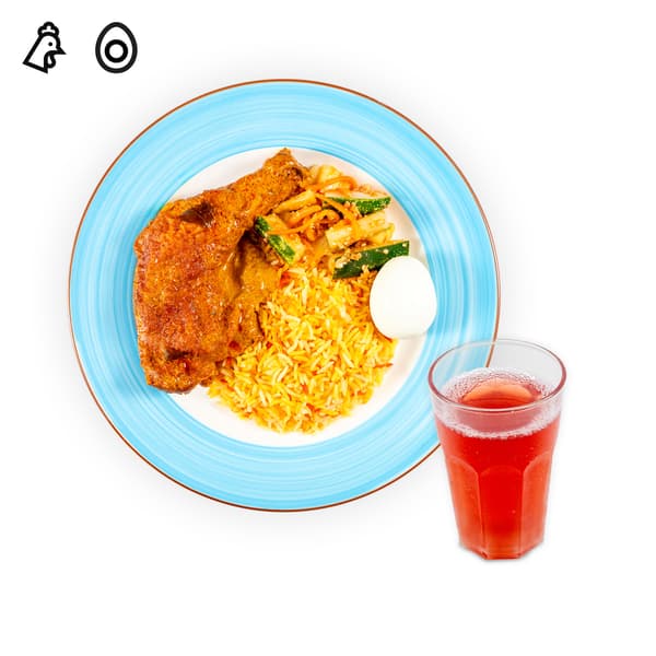 IKEA Tampines Halal Restaurant's Raya festive menu — Rendang chicken whole chicken leg (cage-free chicken) serve with whole egg, achar, dates, and a refillable cold drink