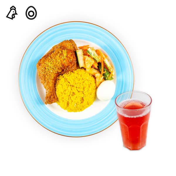 IKEA Tampines Halal Restaurant's Raya festive menu — Rendang chicken whole chicken leg (cage-free chicken) serve with whole egg, achar, dates, and a refillable cold drink