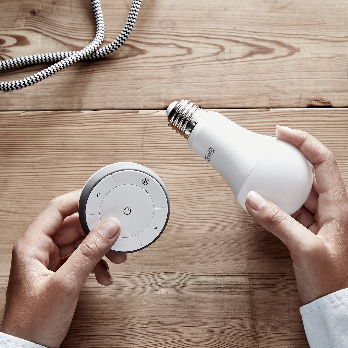 IKEA TRADFRI remote controller with smart lamp.