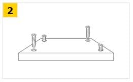 イケアの組み立て説明で、台形の板に3本のねじを立てて準備するステップ2