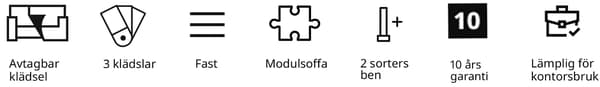 Ikoner som visar valmöjligheterna för LILLEHEM modulsoffa.