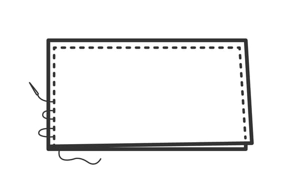 Il·lustració que mostra com es cusen tres costats de la cortina per crear una mena de funda.