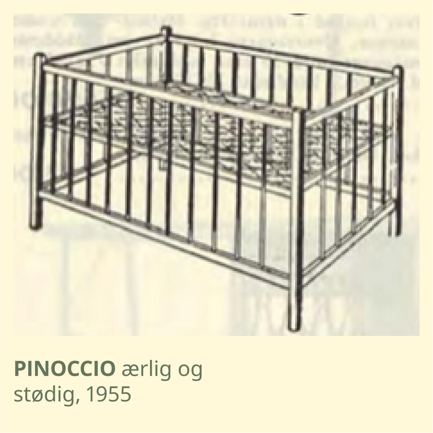 Illustrasjon av en gammel barneseng. 