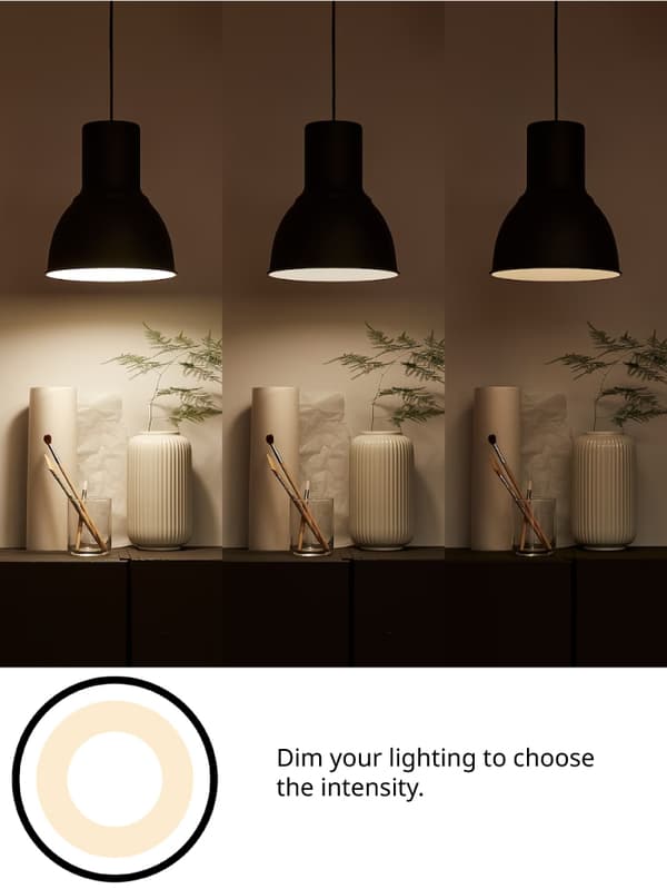 Illustrated image showing 3 bulbs at different light intensities with text reading 