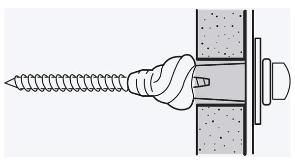 Illustration d’une vis logée dans une cheville ayant été vissée dans un matériau tel que du plâtre.