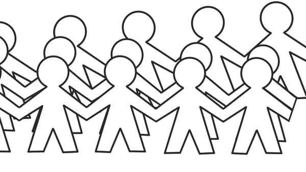 Illustration of a paper cut into garlands that look like children holding hands.