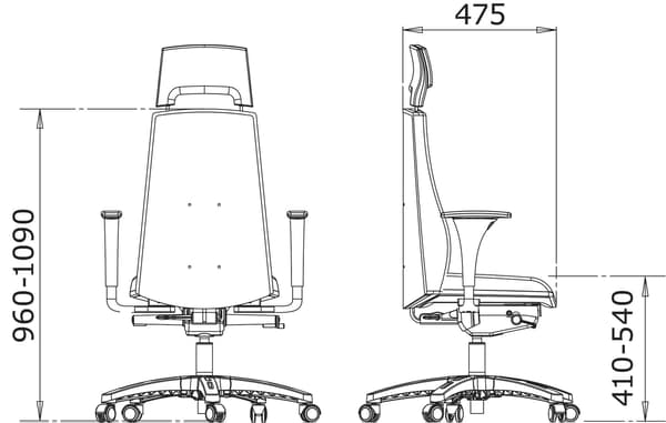 Illustration of the measurements of an office chair