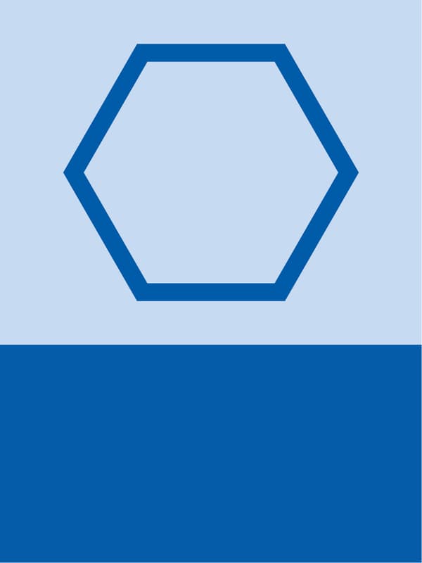 illustration von einem Sechseck in einem leicht blauen Quadrat, darunter ein blaues Rechteck