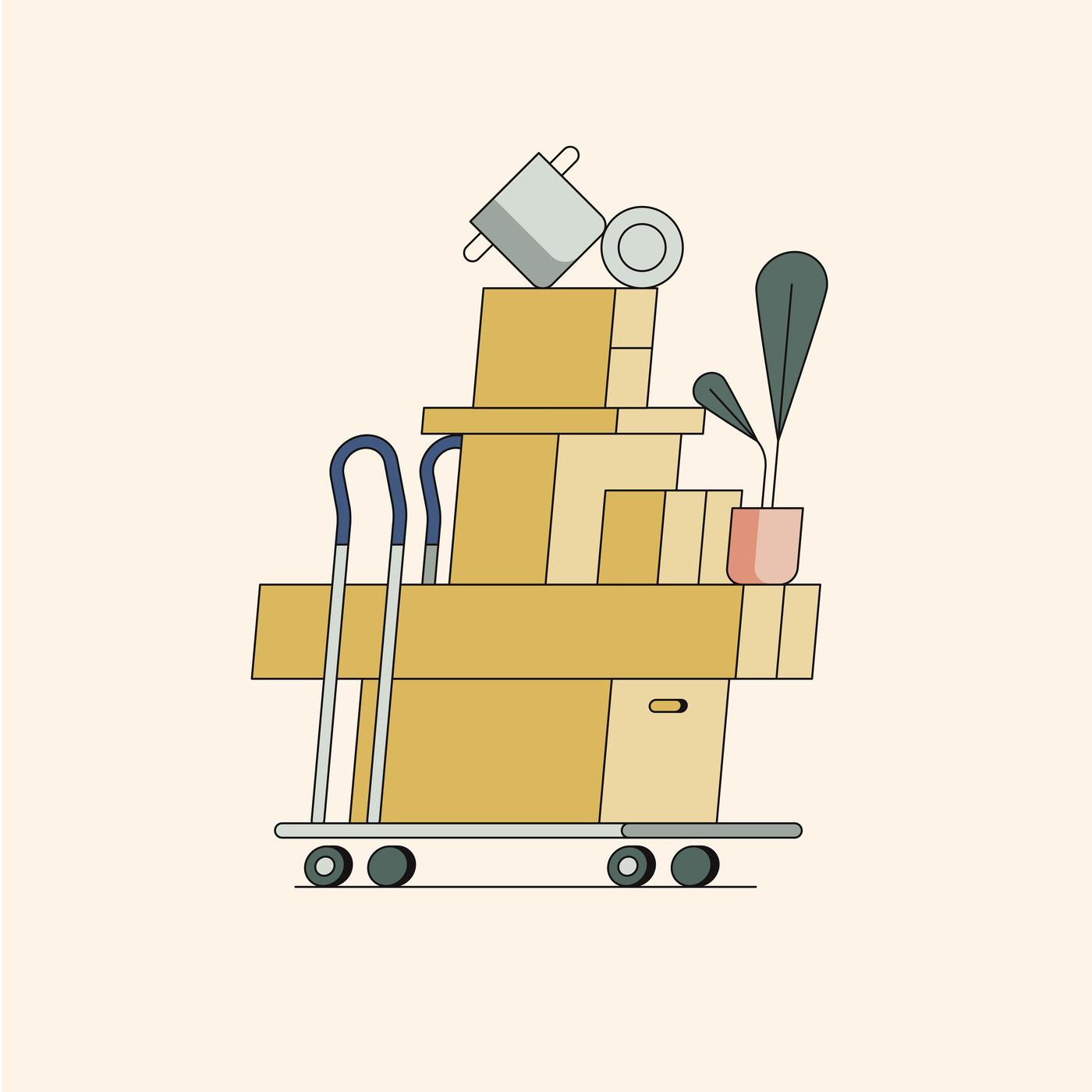 Ilustracija kolica napunjenih s IKEA proizvodima