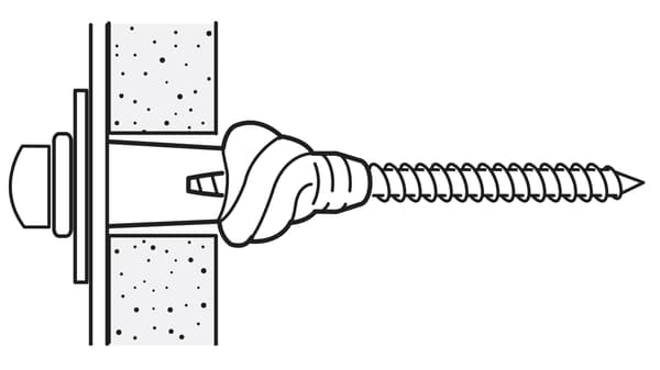 Ilustración de un tornillo perforado en una pared sin montantes.
