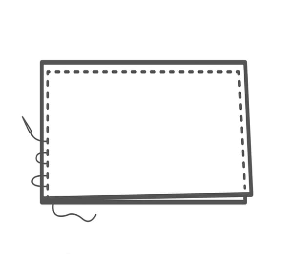 Ilustración que muestra cómo coser tres lados de la cortina para que quede una especie de funda.