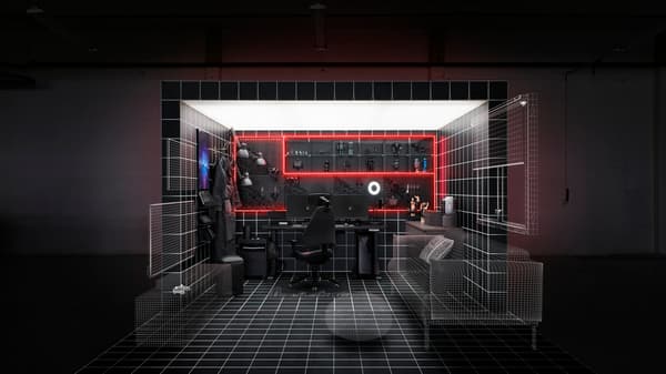 Image depicts virtual gaming set up with latest IKEA range in black and red colours