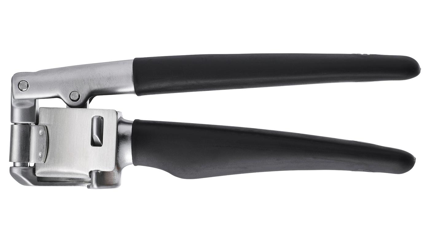 Image of IKEA 365+ VÄRDEFULL Garlic press with stainless steel top and a black handle