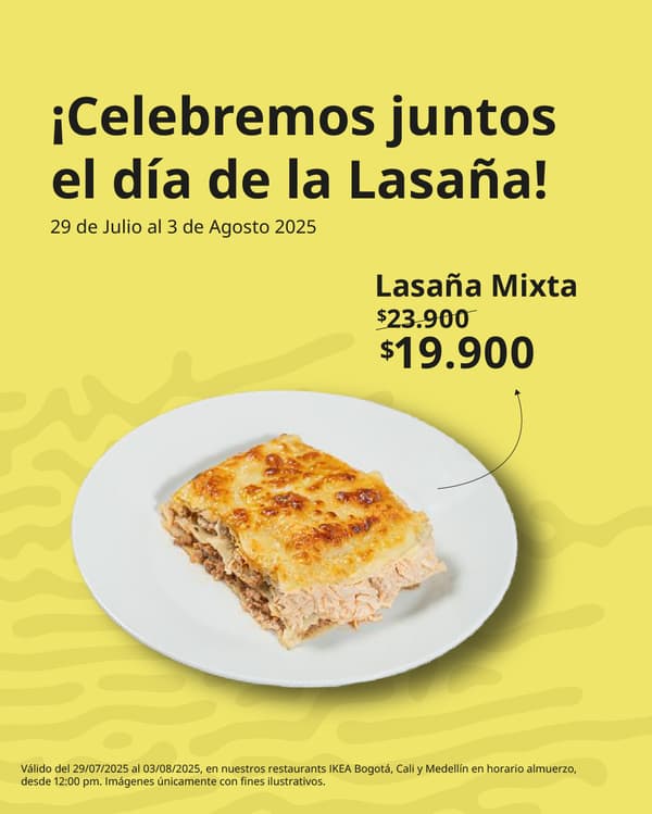 Imagen amarilla con foto de lasaña.