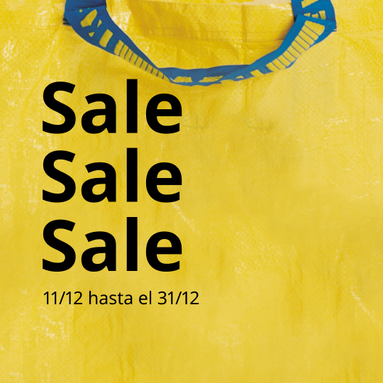Imagen amarilla de bolsa IKEA con mensaje SALE SALE SALE y con fechas