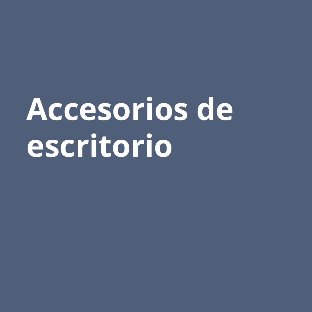 Imagen azul con palabras "Accesorios de escritorio"