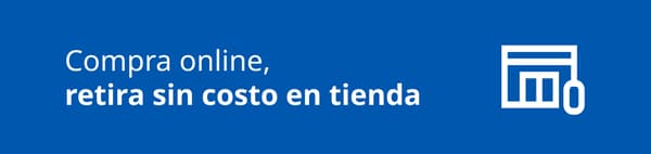 Imagen azul con texto compra online y retira sin costo en tienda.