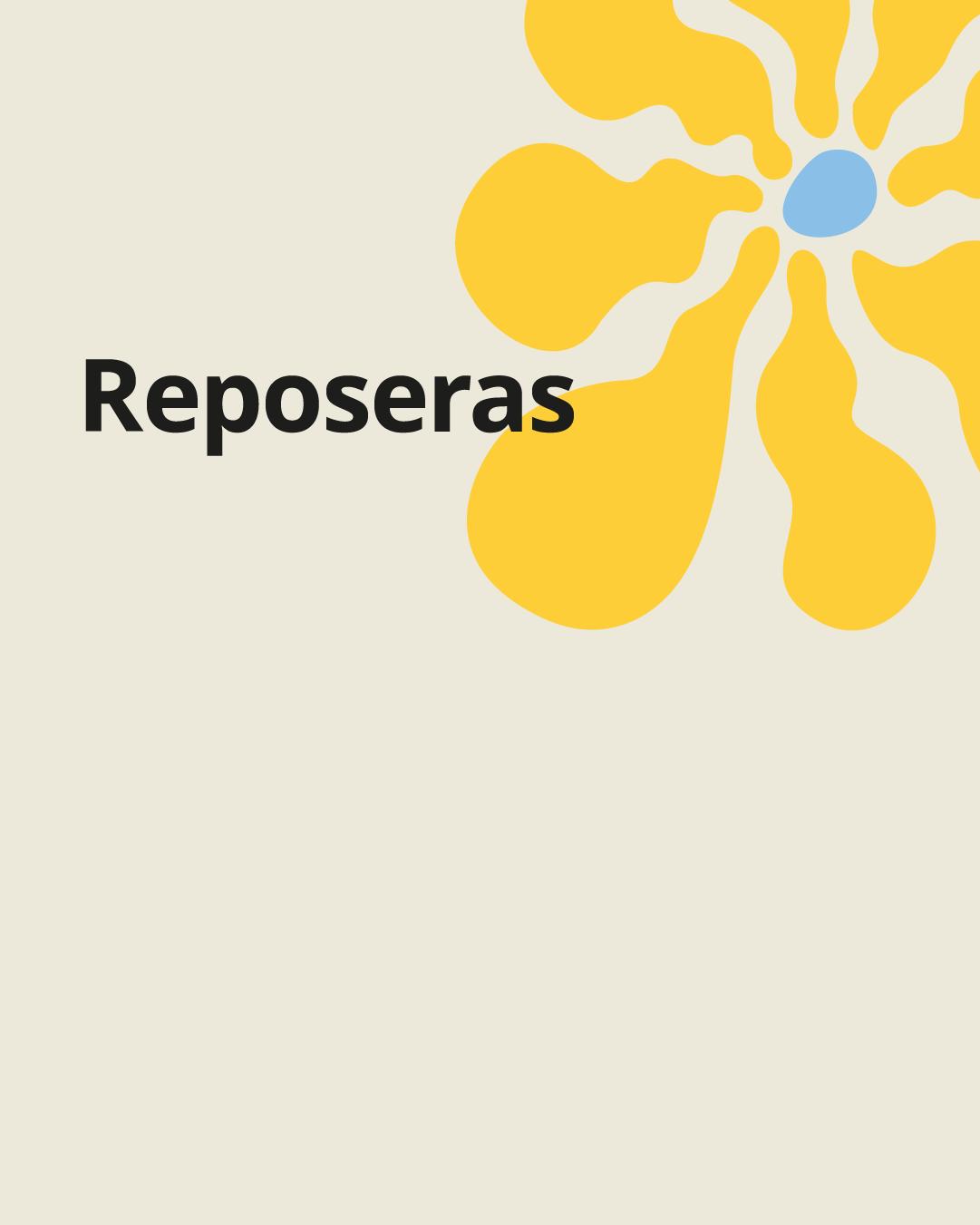 Imagen beige con flor amarilla y texto "reposeras".