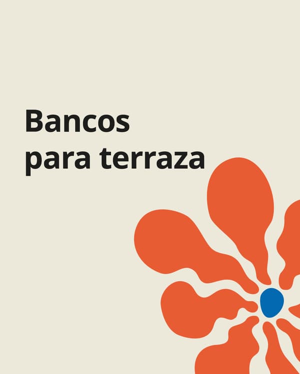 Imagen beige con una flor naranja y el texto "Bancos para terrazas".