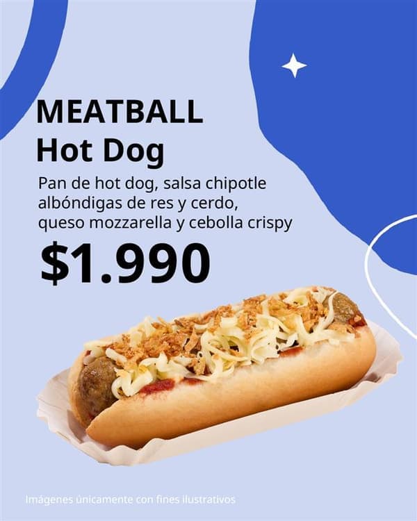 Imagen celestre con un completo con albóndigas