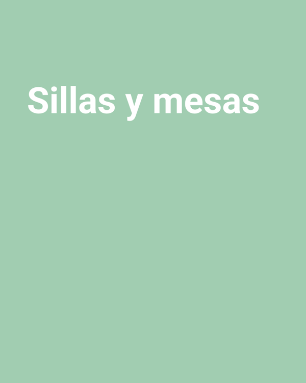 Imagen color menta con texto sillas y mesas.