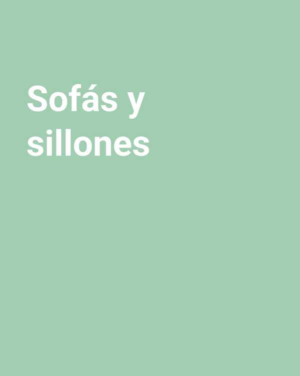 Imagen color menta con texto sofás y sillones.