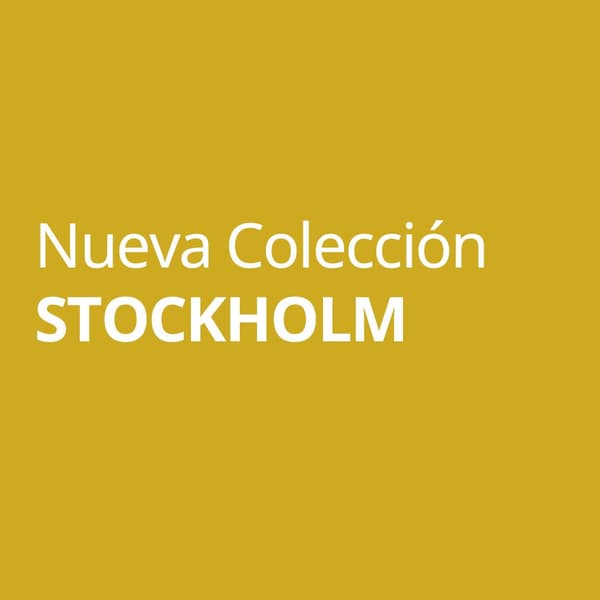 Imagen color mostaza con texto de nueva colección STOCKHOLM