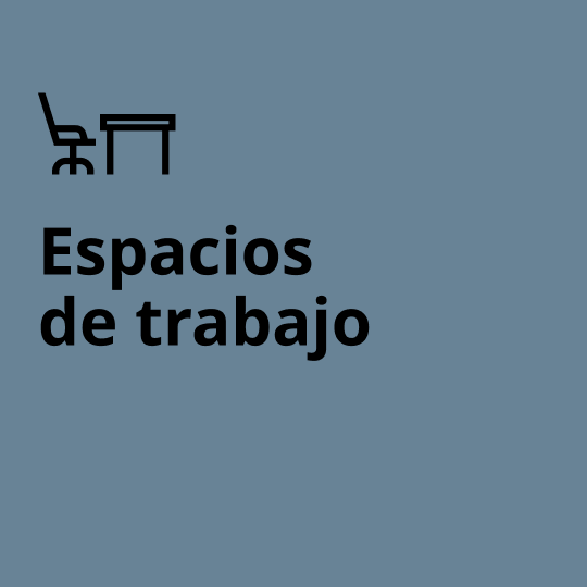 Imagen con llamado de campaña espacios de trabajo con íconos de silla y escritorio.
