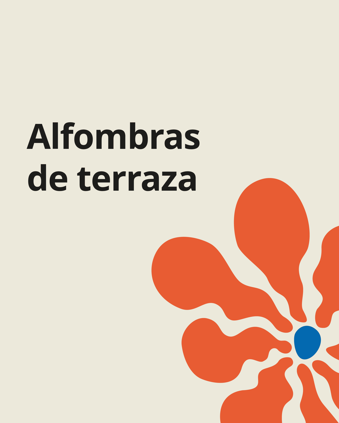 Imagen de fondo beige con una flor naranja y el texto "Alfombras de terraza".
