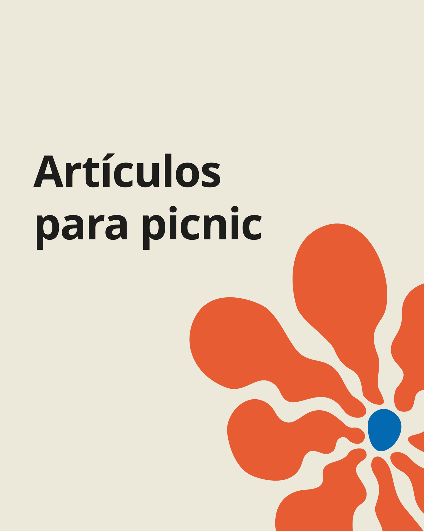 Imagen de fondo beige con una flor naranja y el texto "Artículos para picnic".